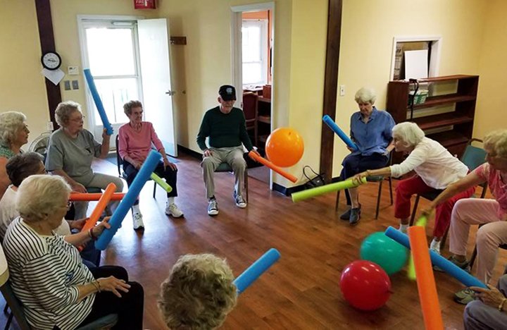 Residents enjoy a round of noodleball